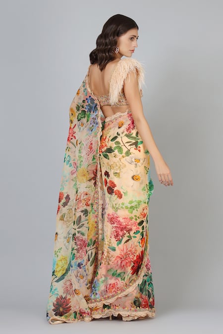 Geisha Designs Printed Saree With Embellished Blouse 