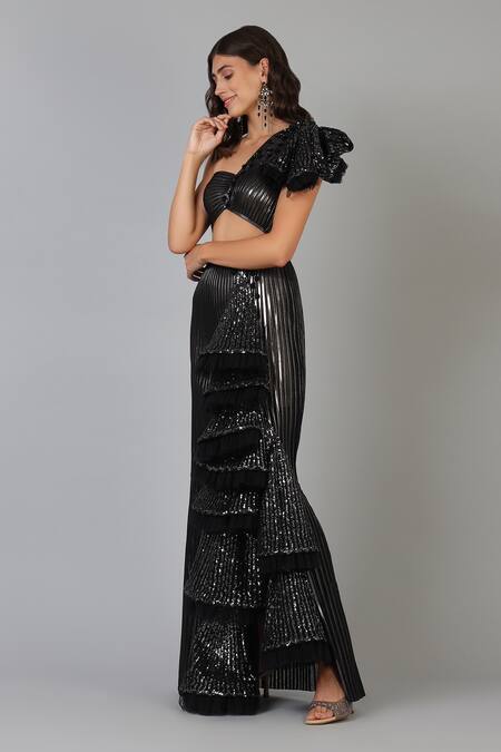 Buy Geisha Designs Black Embroidery One Shoulder Cutout Asymmetric Gown Online at Aza Fashions Buy_Geisha Designs_Black Embroidery One Shoulder Cutout Asymmetric Gown _Online_at_Aza_Fashions
