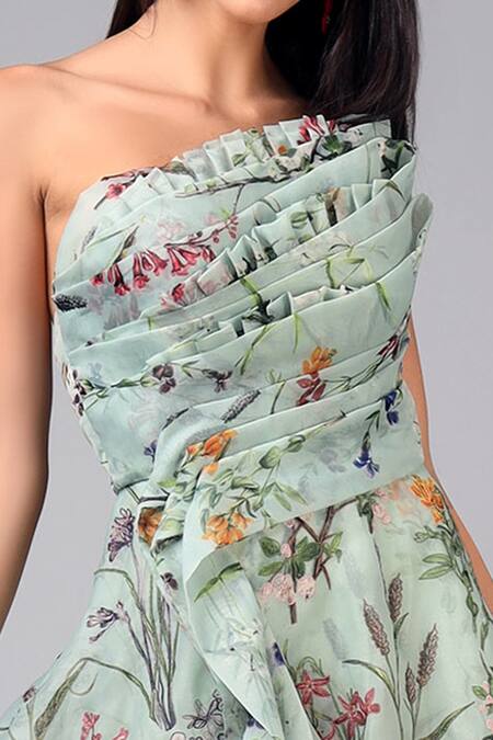 Shop Geisha Designs Blue Printed Ruffle Gown Online at Aza Fashions Shop_Geisha Designs_Blue Printed Ruffle Gown _Online_at_Aza_Fashions