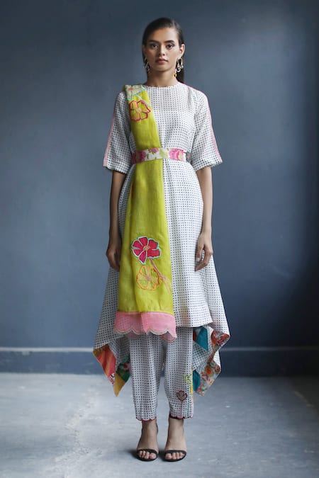 Rajiramniq Yellow Cotton Silk Embroidery Round Printed Kurta Set 
