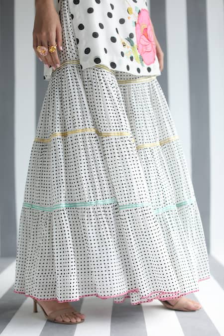 Rajiramniq Blue Cotton Silk Embroidery V Neck Printed Kurta Sharara Set at Aza Fashions Rajiramniq_Blue Cotton Silk Embroidery V Neck Printed Kurta Sharara Set _at_Aza_Fashions