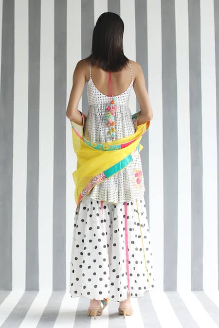 Shop Rajiramniq White Cotton Silk Embroidery Square Neck Printed Kurta Set at Aza Fashions Shop_Rajiramniq_White Cotton Silk Embroidery Square Neck Printed Kurta Set _at_Aza_Fashions