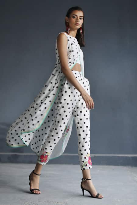 Rajiramniq White Cotton Silk Embroidery Round Printed Kurta And Pant Set Online at Aza Fashions Rajiramniq_White Cotton Silk Embroidery Round Printed Kurta And Pant Set _Online_at_Aza_Fashions