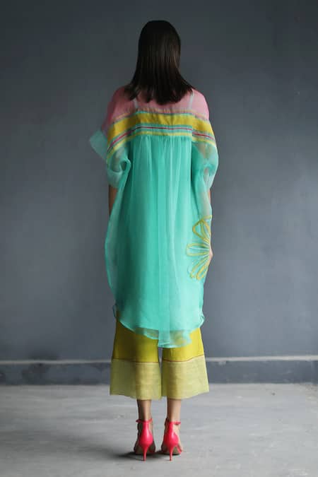 Shop Rajiramniq Blue Organza Embroidery Round Kurta And Palazzo Set at Aza Fashions Shop_Rajiramniq_Blue Organza Embroidery Round Kurta And Palazzo Set _at_Aza_Fashions