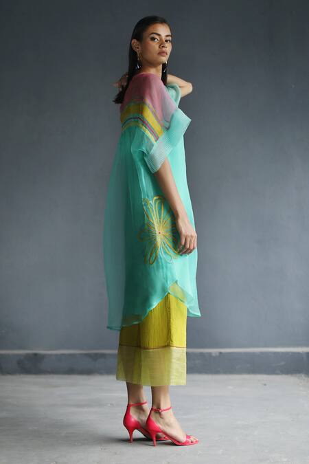 Rajiramniq Blue Organza Embroidery Round Kurta And Palazzo Set Online at Aza Fashions Rajiramniq_Blue Organza Embroidery Round Kurta And Palazzo Set _Online_at_Aza_Fashions