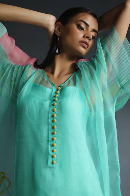 Buy Rajiramniq Blue Organza Embroidery Round Kurta And Palazzo Set Online at Aza Fashions Buy_Rajiramniq_Blue Organza Embroidery Round Kurta And Palazzo Set _Online_at_Aza_Fashions