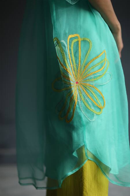 Shop Rajiramniq Blue Organza Embroidery Round Kurta And Palazzo Set Online at Aza Fashions Shop_Rajiramniq_Blue Organza Embroidery Round Kurta And Palazzo Set _Online_at_Aza_Fashions