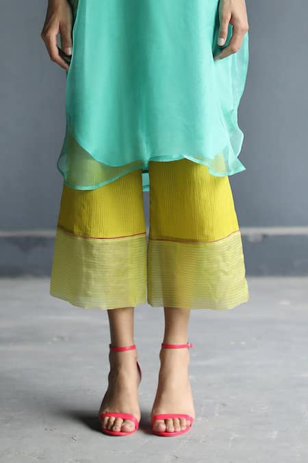 Rajiramniq Blue Organza Embroidery Round Kurta And Palazzo Set at Aza Fashions Rajiramniq_Blue Organza Embroidery Round Kurta And Palazzo Set _at_Aza_Fashions