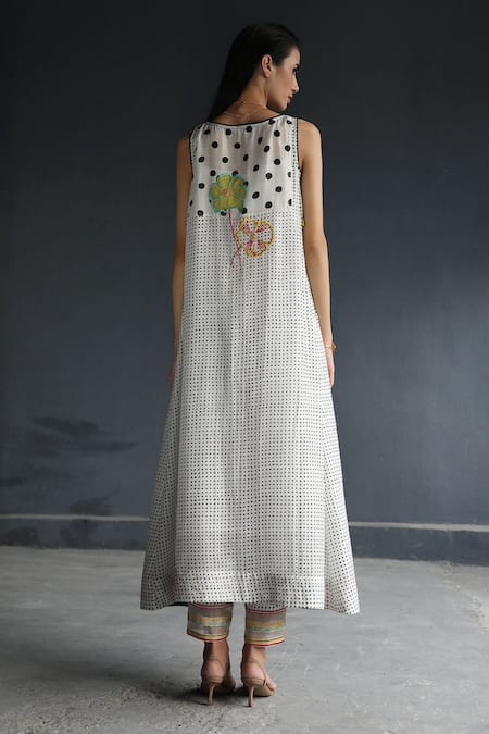 Shop Rajiramniq White Cotton Silk Round Printed Kurta And Pant Set at Aza Fashions Shop_Rajiramniq_White Cotton Silk Round Printed Kurta And Pant Set _at_Aza_Fashions