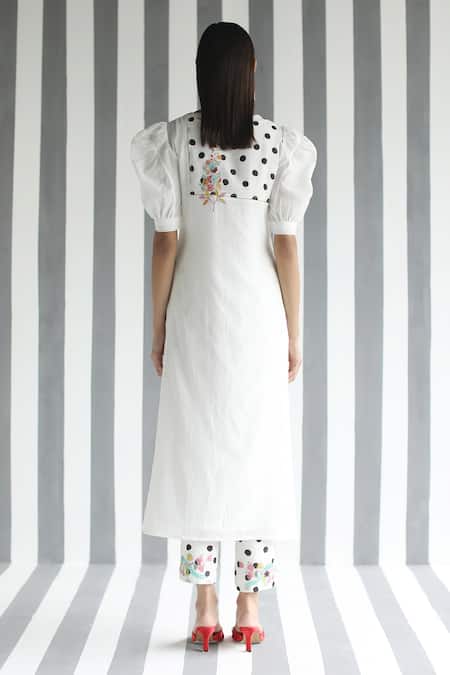 Shop Rajiramniq White Silk, Organic Round Kurta And Pant Set at Aza Fashions Shop_Rajiramniq_White Silk, Organic Round Kurta And Pant Set _at_Aza_Fashions