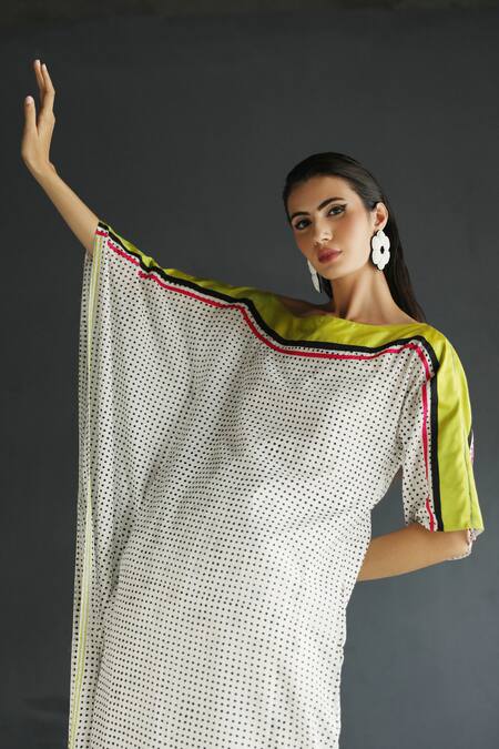 Shop Rajiramniq White Cotton Silk Embroidery Boat Printed One Shoulder Kurta Set Online at Aza Fashions Shop_Rajiramniq_White Cotton Silk Embroidery Boat Printed One Shoulder Kurta Set _Online_at_Aza_Fashions