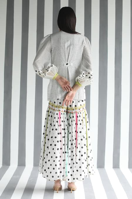 Shop Rajiramniq White Cotton Silk Embroidery Bustier Sweetheart Jacket Printed And Sharara Set at Aza Fashions Shop_Rajiramniq_White Cotton Silk Embroidery Bustier Sweetheart Jacket Printed And Sharara Set _at_Aza_Fashions