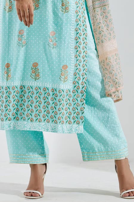 Abbaran Blue Cotton Silk Dupatta Chanderi Notched Printed Straight Kurta Set at Aza Fashions Abbaran_Blue Cotton Silk Dupatta Chanderi Notched Printed Straight Kurta Set _at_Aza_Fashions