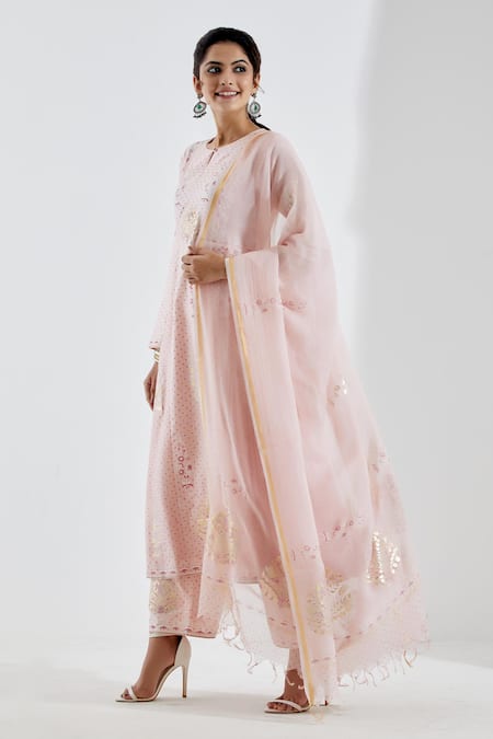 Buy_Abbaran_Pink Cotton Silk Round Printed Anarkali Set _Online_at_Aza_Fashions