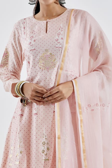 Shop_Abbaran_Pink Cotton Silk Round Printed Anarkali Set _Online_at_Aza_Fashions