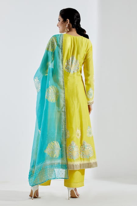 Shop Abbaran Blue Cotton Silk V Neck Printed Anarkali And Palazzo Set at Aza Fashions Shop_Abbaran_Blue Cotton Silk V Neck Printed Anarkali And Palazzo Set _at_Aza_Fashions