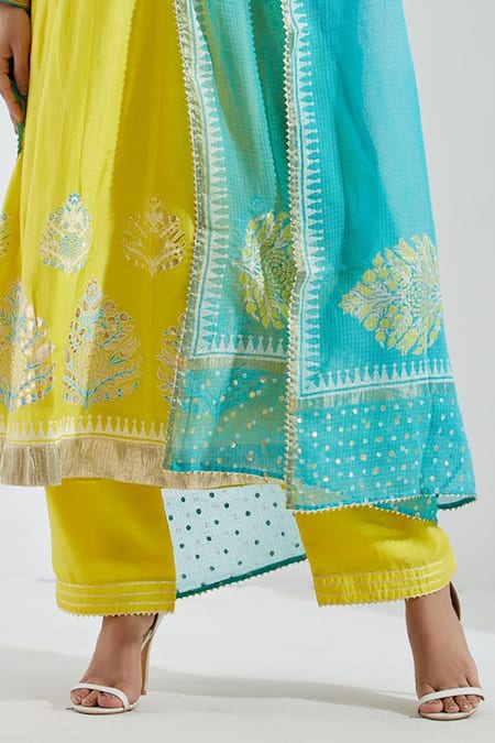 Abbaran Blue Cotton Silk V Neck Printed Anarkali And Palazzo Set at Aza Fashions Abbaran_Blue Cotton Silk V Neck Printed Anarkali And Palazzo Set _at_Aza_Fashions
