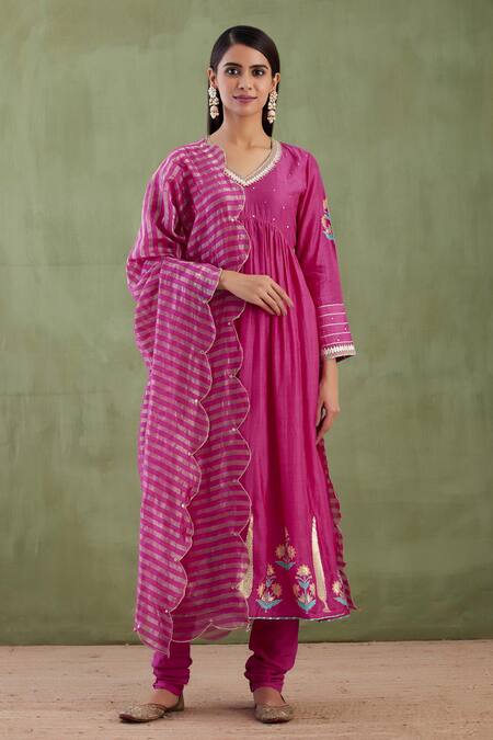 Buy Abbaran Purple Cotton Silk Dupatta Banarasi V Neck Printed Anarkali Set Online at Aza Fashions Buy_Abbaran_Purple Cotton Silk Dupatta Banarasi V Neck Printed Anarkali Set _Online_at_Aza_Fashions