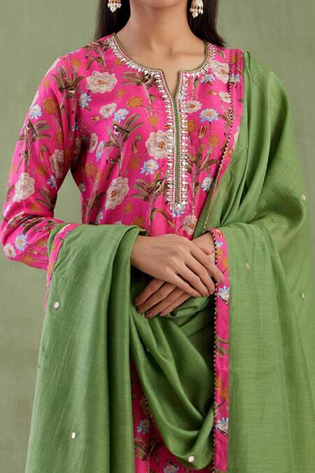 Shop_Abbaran_Purple Cotton Silk Dupatta Chanderi Notched Printed Kurta Palazzo Set _Online_at_Aza_Fashions