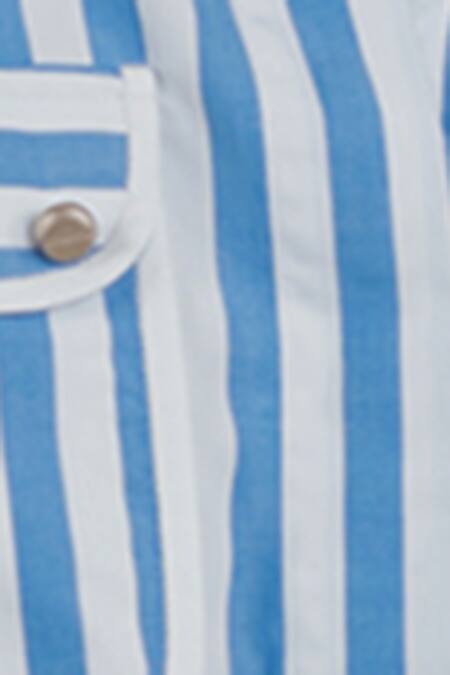 Chillosophy_Blue Poplin High Neck Striped Shirt _at_Aza_Fashions