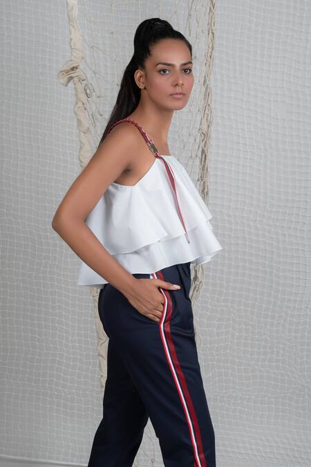 Chillosophy_White Poplin Square Neck Tiered Top _Online_at_Aza_Fashions