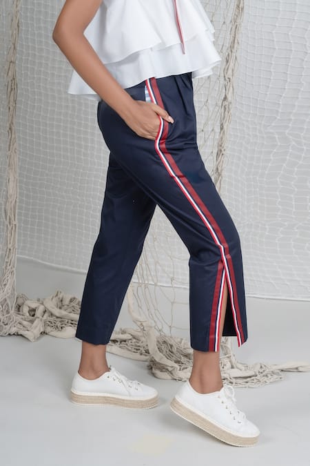 Chillosophy_Blue Poplin Striped Pant _Online_at_Aza_Fashions
