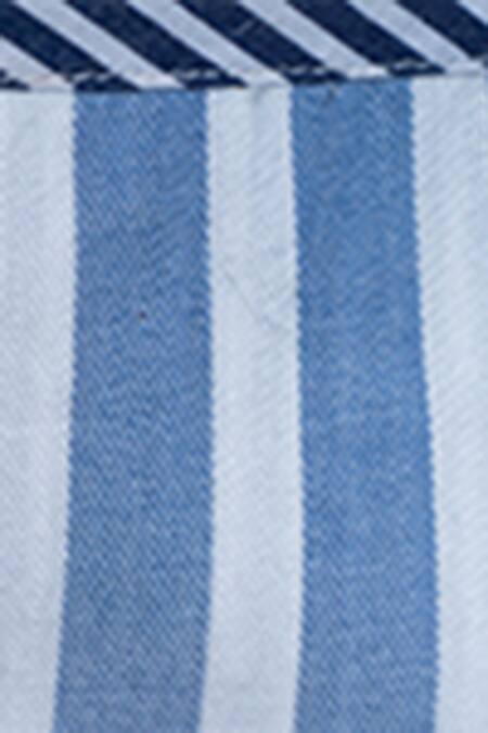 Chillosophy_Blue Poplin V Neck Striped Crop Top _at_Aza_Fashions