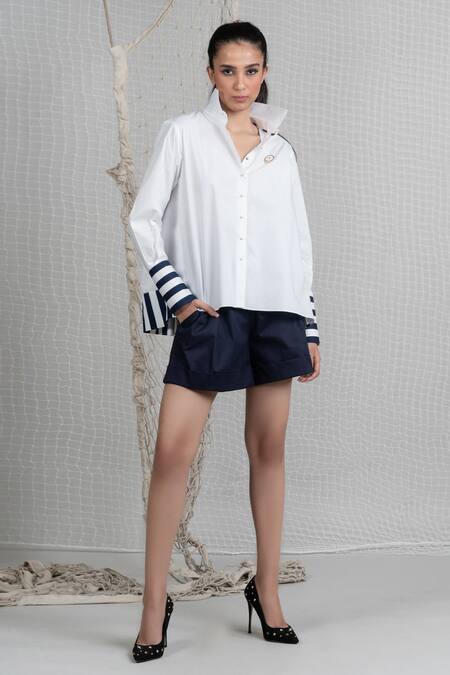 Chillosophy_White Poplin Shirt Collar Flared _Online_at_Aza_Fashions