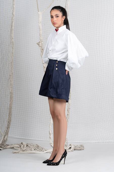 Chillosophy_Blue Poplin Paper Bag Shorts _Online_at_Aza_Fashions
