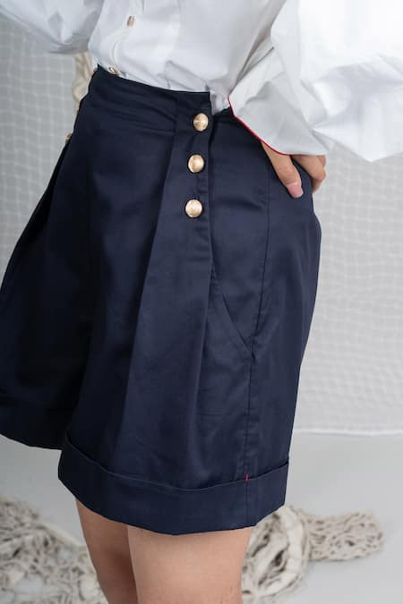 Buy_Chillosophy_Blue Poplin Paper Bag Shorts _Online_at_Aza_Fashions