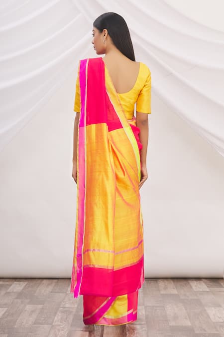 Shop Mint N Oranges Pink Chanderi Saree at Aza Fashions Shop_Mint N Oranges_Pink Chanderi Saree _at_Aza_Fashions
