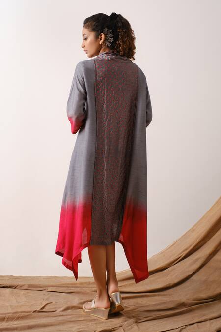 Shop Aditi Somani Grey Silk Cowl Asymmetrical Tunic at Aza Fashions Shop_Aditi Somani_Grey Silk Cowl Asymmetrical Tunic_at_Aza_Fashions