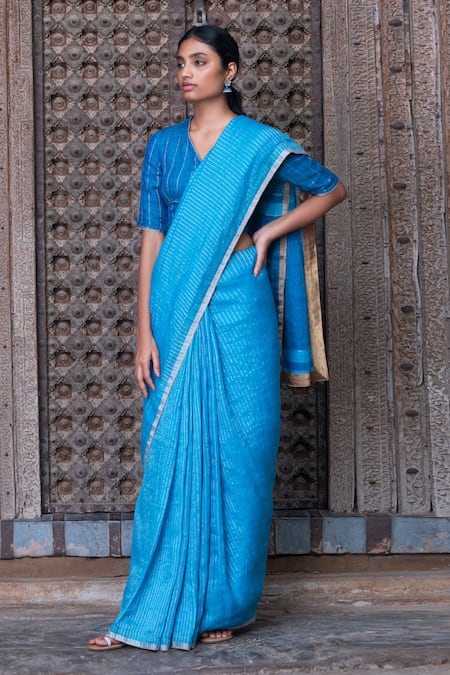 Buy Pink 100% Handloom Linen Handwoven Striped Gulfaam Jamdani Saree For  Women by Dressfolk Online at Aza Fashions.
