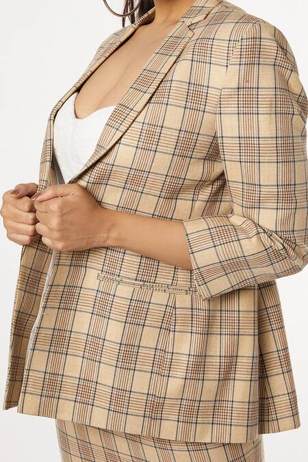 Emblaze_Brown Suiting Co-ord Blazer And Skirt Set_Online_at_Aza_Fashions