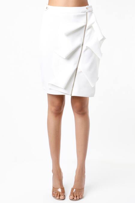 Emblaze_White Twill One Shoulder Co-ord Skirt Set_Online_at_Aza_Fashions