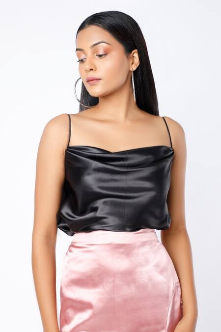 Cade Satin Cowl Neck Cami Top-Black(RESTOCKED)