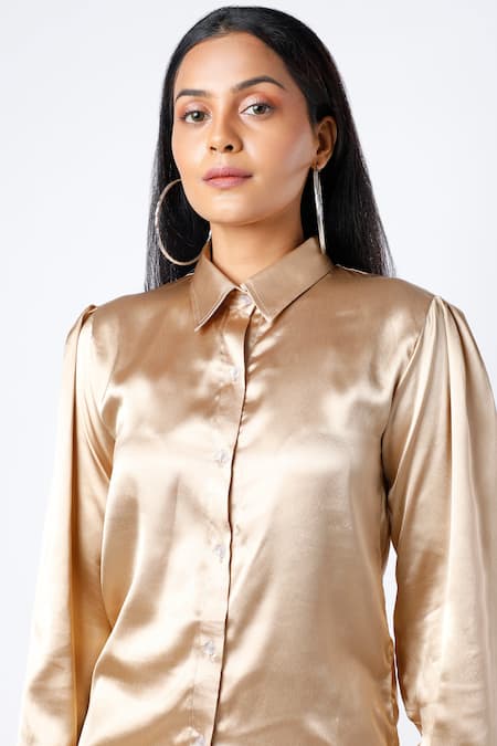 Buy_Emblaze_Gold Satin Collared Neck Shirt_Online_at_Aza_Fashions