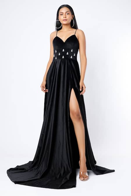 Buy Black Velvet Bateau Gown For Women by Ankita Online at Aza Fashions.