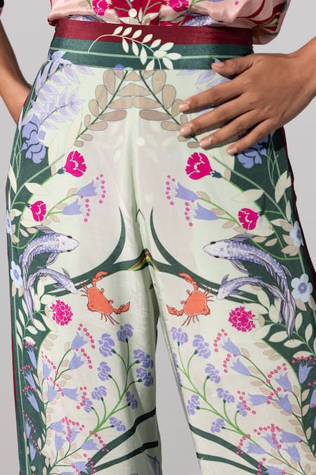 Limerick By Abirr N' Nanki_Green Crepe Printed Pant _Online_at_Aza_Fashions
