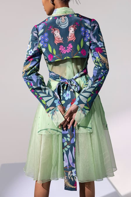 Buy Limerick By Abirr N' Nanki Blue Crepe V Neck Printed Jacket Online at Aza Fashions Buy_Limerick By Abirr N' Nanki_Blue Crepe V Neck Printed Jacket _Online_at_Aza_Fashions