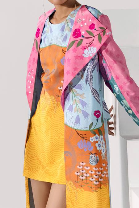 Buy_Limerick By Abirr N' Nanki_Multi Color Crepe Open Printed Jacket _Online_at_Aza_Fashions