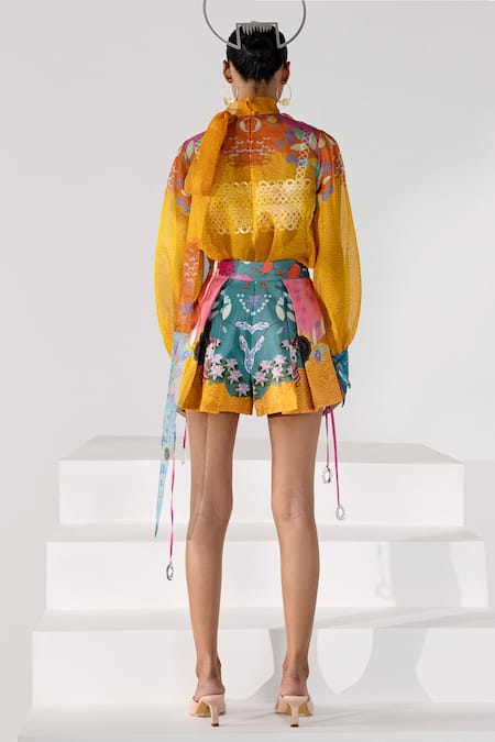 Shop Limerick By Abirr N' Nanki Gold Square Neck Textured Bustier at Aza Fashions Shop_Limerick By Abirr N' Nanki_Gold Square Neck Textured Bustier_at_Aza_Fashions