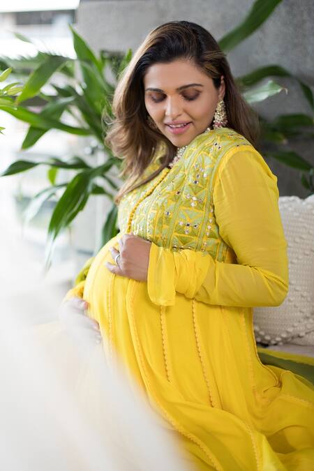 Nadima Saqib Yellow Chanderi, Georgette, Lycra Round Embroidered Anarkali Set at Aza Fashions Nadima Saqib_Yellow Chanderi, Georgette, Lycra Round Embroidered Anarkali Set _at_Aza_Fashions