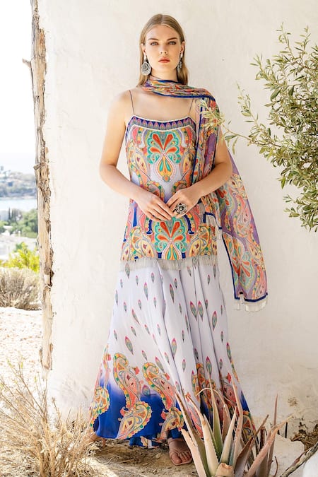 Buy Shruti Sancheti Multi Color Muslin Round Printed Kurta Palazzo Set Online at Aza Fashions Buy_Shruti Sancheti_Multi Color Muslin Round Printed Kurta Palazzo Set_Online_at_Aza_Fashions