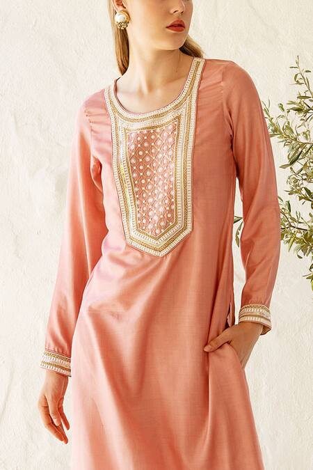Buy_Shruti Sancheti_Pink Silk Round Kurta Pant Set_Online_at_Aza_Fashions
