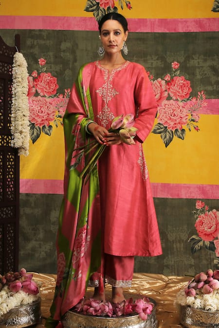 Vrinda by Pundrik Dubey Sandli Gulabi Anarkali Set 