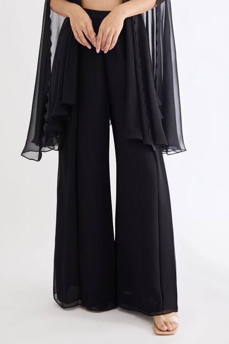 Lavanya Ahuja Black Georgette Lining Shantoon Square Neck Scallop Cape And Pant Set at Aza Fashions Lavanya Ahuja_Black Georgette Lining Shantoon Square Neck Scallop Cape And Pant Set _at_Aza_Fashions