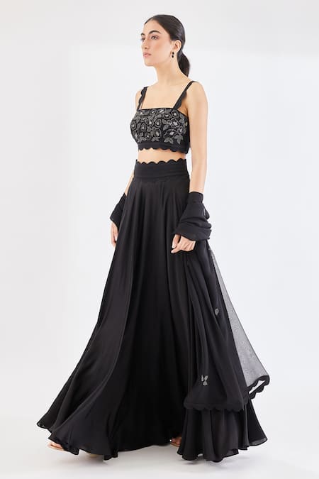 Lavanya Ahuja Black Georgette, Satin Lining Shantoon Square Embroidered Blouse And Lehenga Set Online at Aza Fashions Lavanya Ahuja_Black Georgette, Satin Lining Shantoon Square Embroidered Blouse And Lehenga Set _Online_at_Aza_Fashions