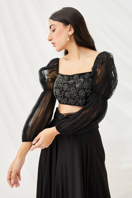 Buy Lavanya Ahuja Black Georgette, Silk Organza, Satin Lining Embroidered Blouse And Lehenga Set Online at Aza Fashions Buy_Lavanya Ahuja_Black Georgette, Silk Organza, Satin Lining Embroidered Blouse And Lehenga Set _Online_at_Aza_Fashions