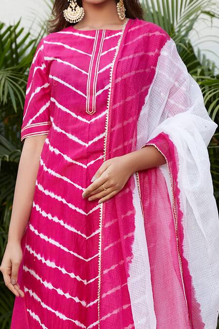 Ruchira Nangalia_Pink Chanderi Round Leheriya Print Kurta Set _at_Aza_Fashions